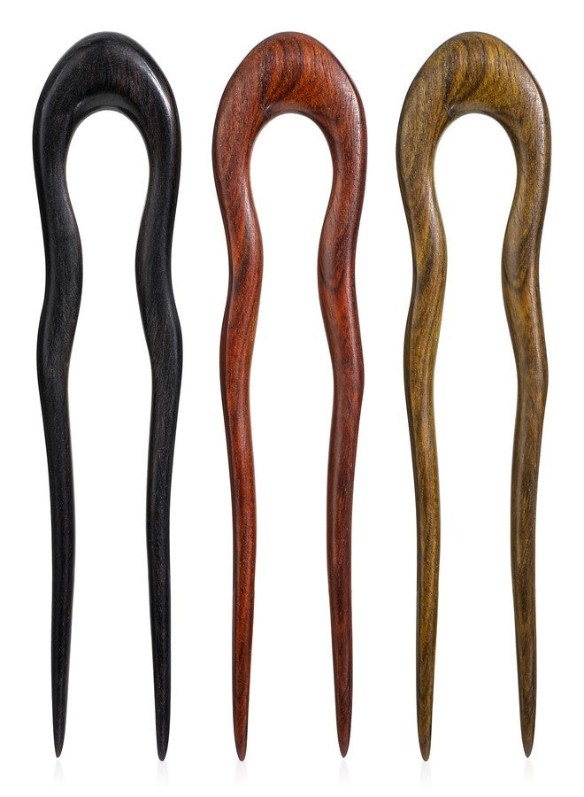 Psyqtsuary 3 Pack Wooden Hair Sticks for Women, U Shaped Hair Fork, French U Shaped Hairpin with Two Prongs Hair Clips, U Shape Hair Forks for Long Hair, Frosted French Hair Pin, Vintage Matte Hair Pins - Image 1